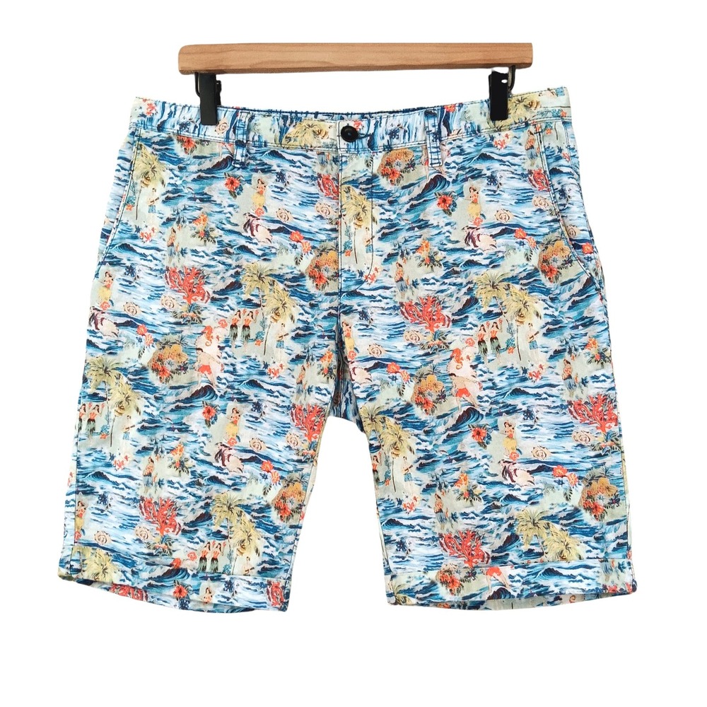 Alberto Rob-K‎ Hawaii Shorts Mens 33x10" Hawaiian Print SLIM FIT Cotton Stretch